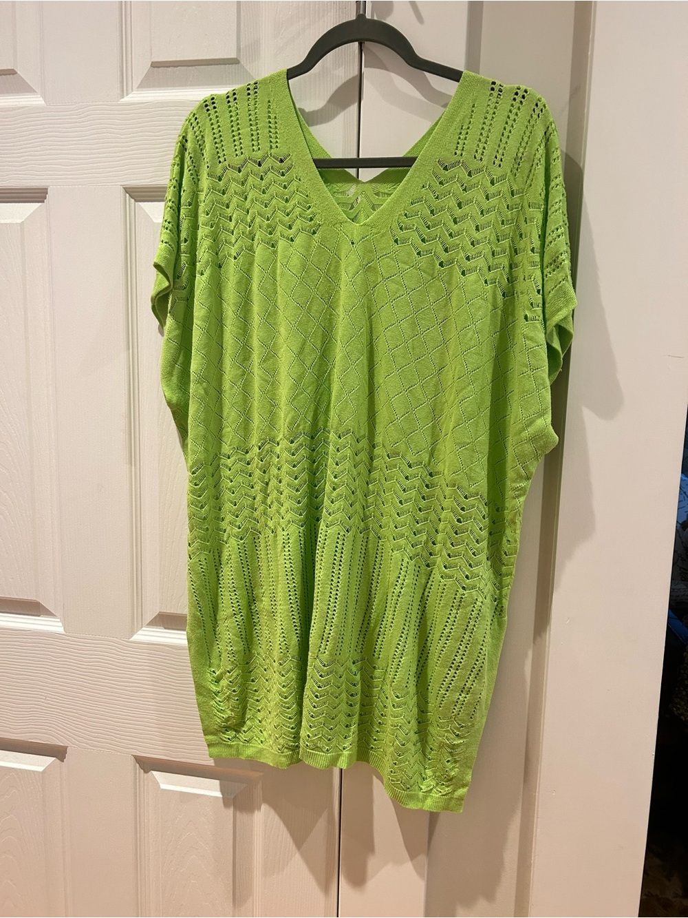 Nicole Miller Bright Green Crochet V‑Neck Swim Coverup